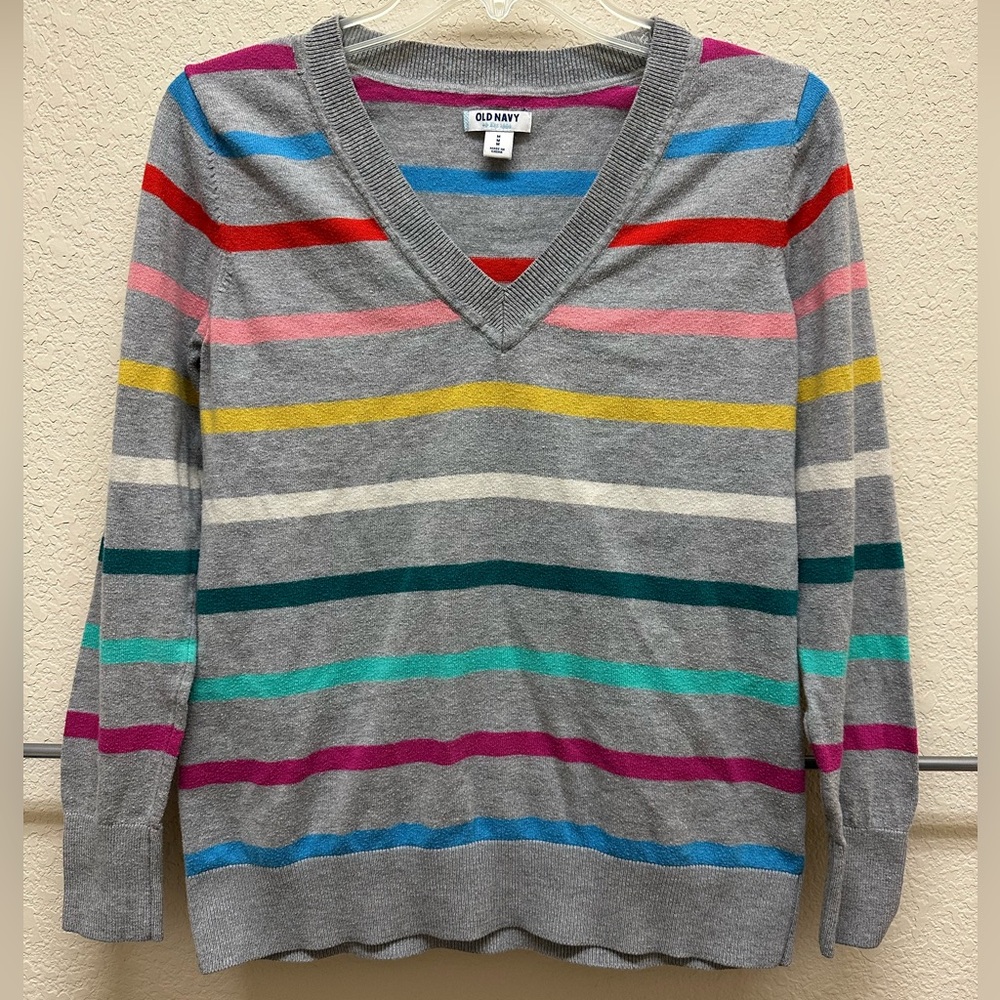 Old Navy Multicolor Striped V-Neck Sweater